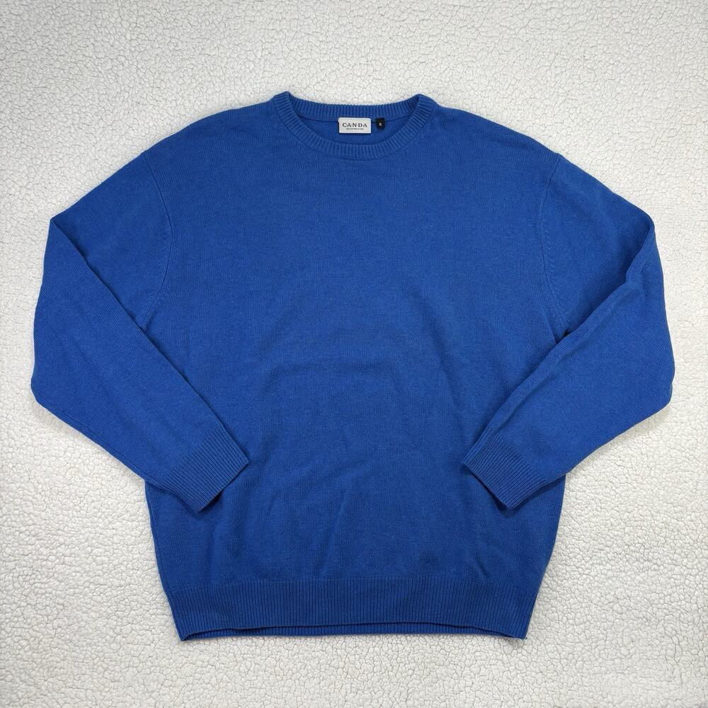 Vintage C&A Canda Mens XL Pure New Wool Woolmark Sweater Blue Crew Neck Preppy